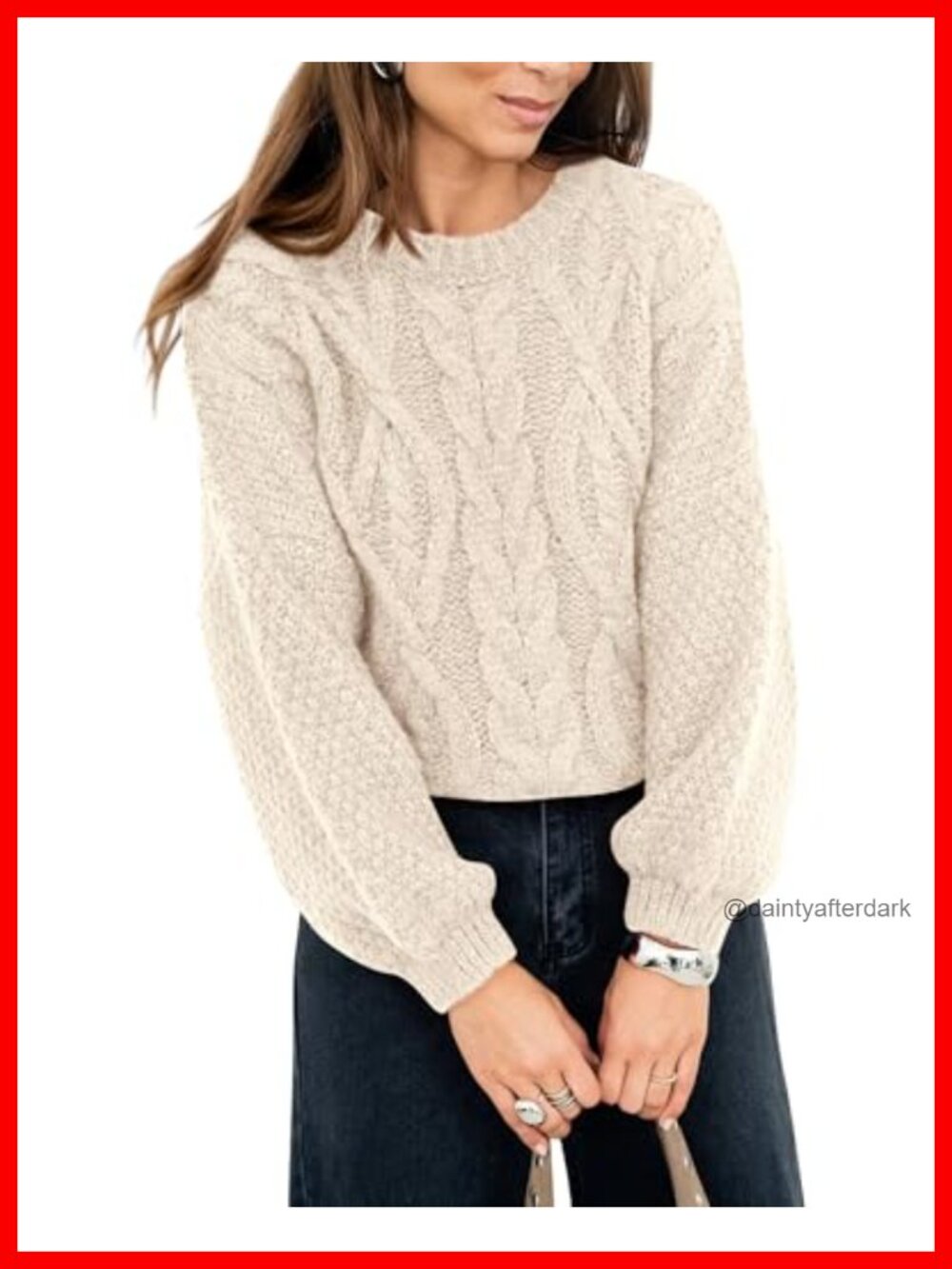 Womens Oversized Cable Knit Crewneck Sweater Long Sleeve Chunky Pullover Fall